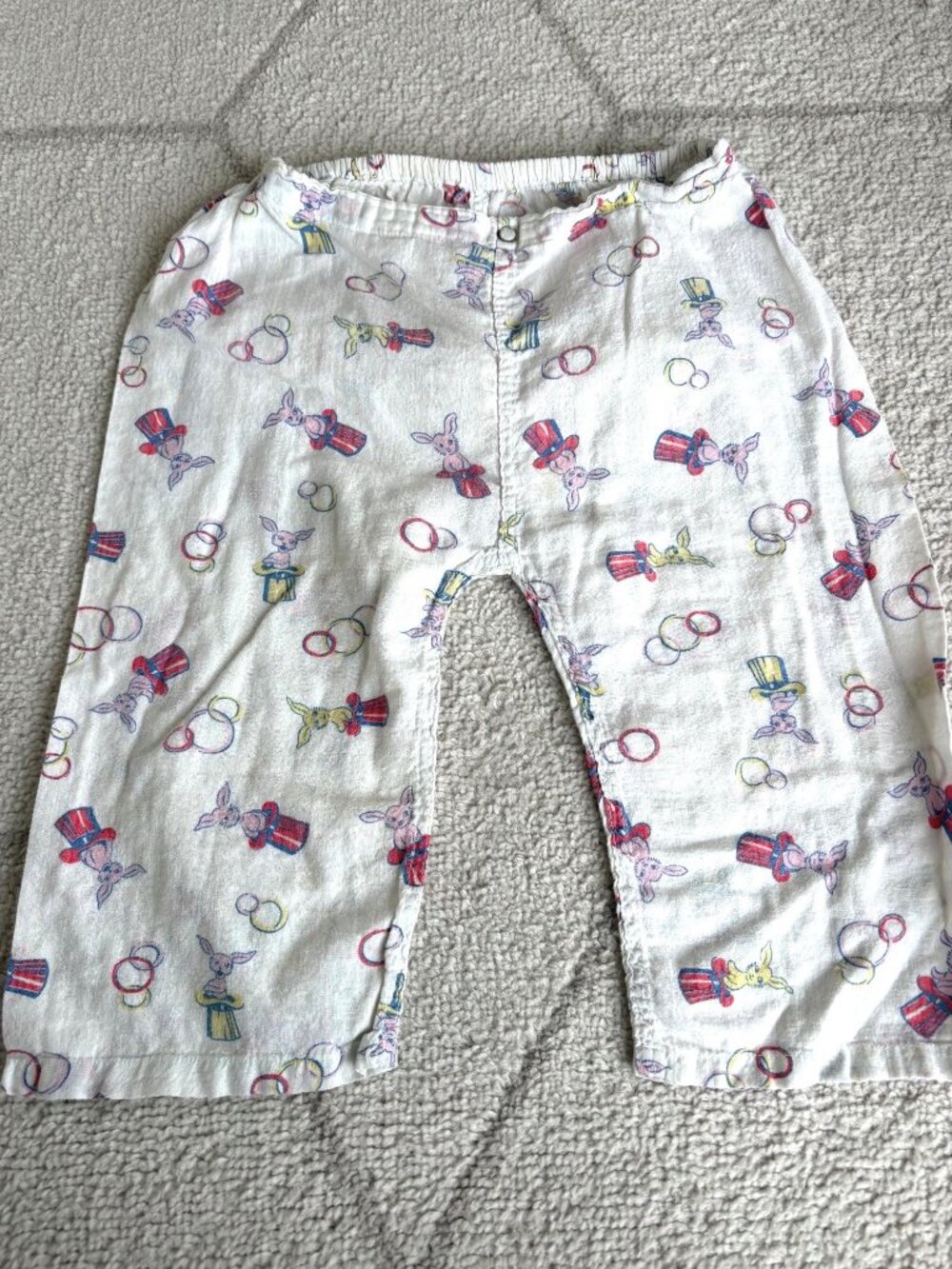 1950s Vintage Baby Pants Circus Bunny Print Retro Novelty Cotton Elastic Waist